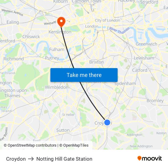 Croydon to Notting Hill Gate Station map