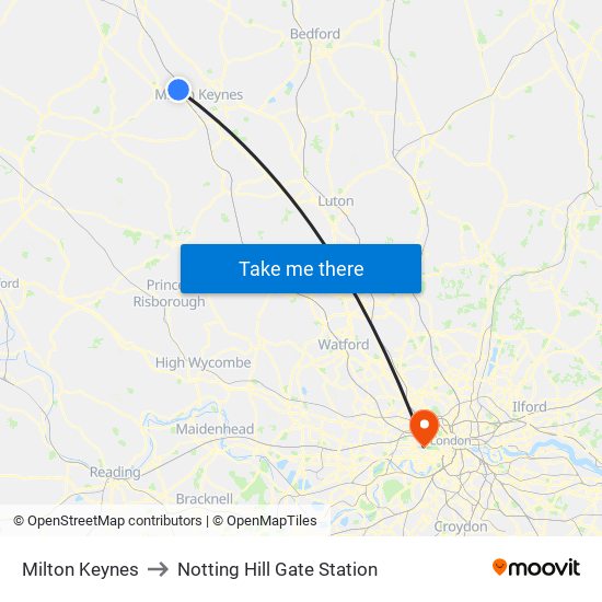 Milton Keynes to Notting Hill Gate Station map