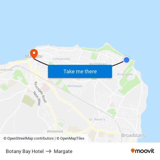 Botany Bay Hotel to Margate map
