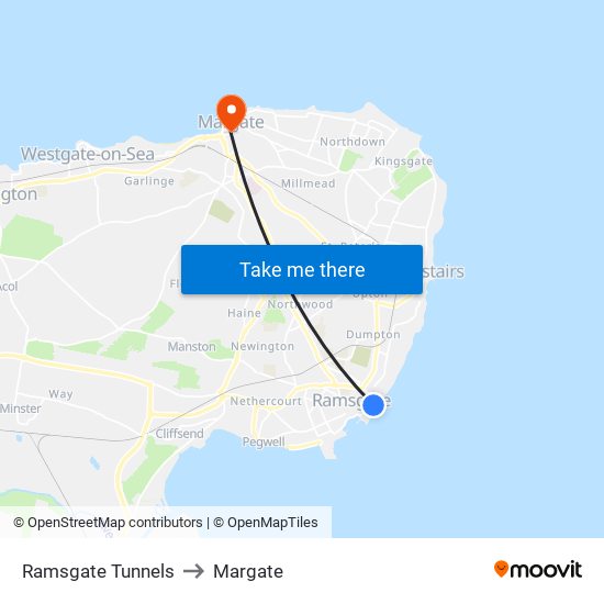 Ramsgate Tunnels to Margate map