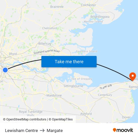 Lewisham Centre to Margate map