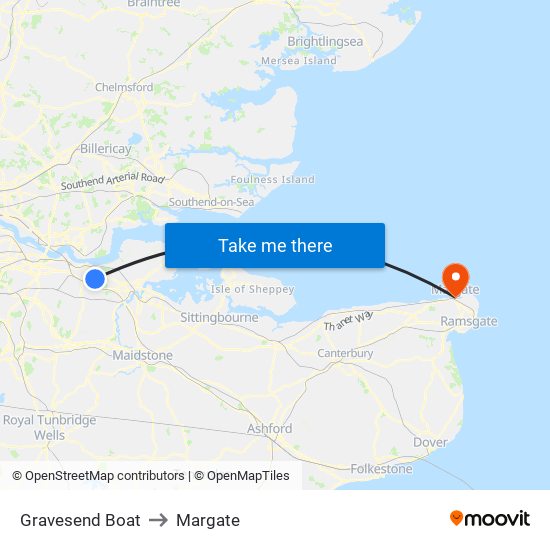 Gravesend Boat to Margate map