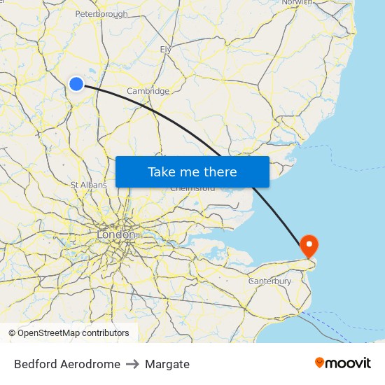 Bedford Aerodrome to Margate map