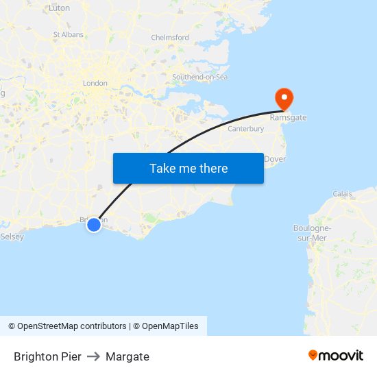 Brighton Pier to Margate map