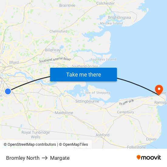 Bromley North to Margate map