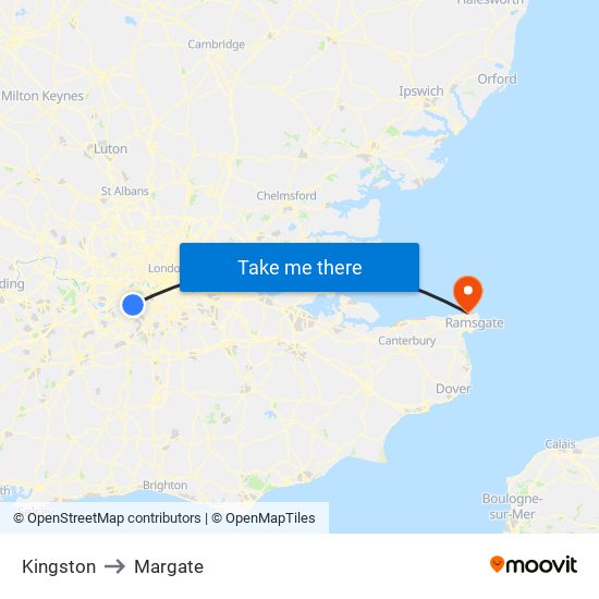Kingston to Margate map