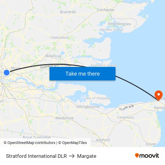 Stratford International DLR to Margate map