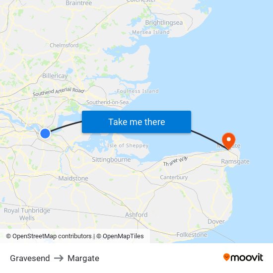 Gravesend to Margate map