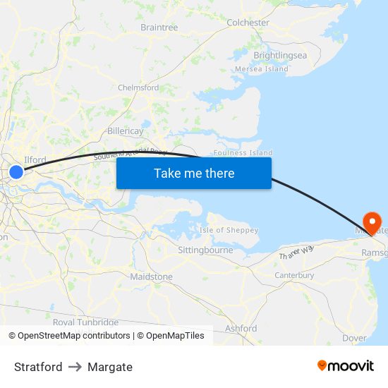 Stratford to Margate map