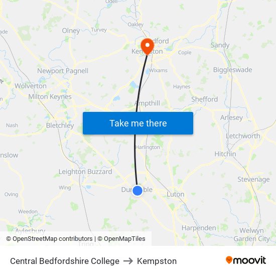 Central Bedfordshire College to Kempston map