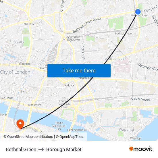 Bethnal Green to Borough Market map