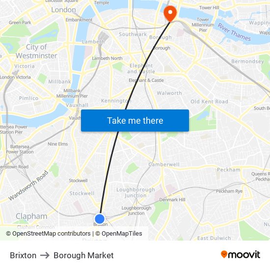 Brixton to Borough Market map