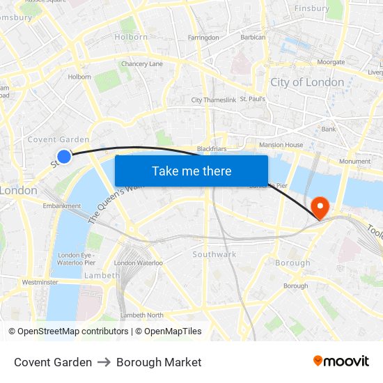 Covent Garden to Borough Market map
