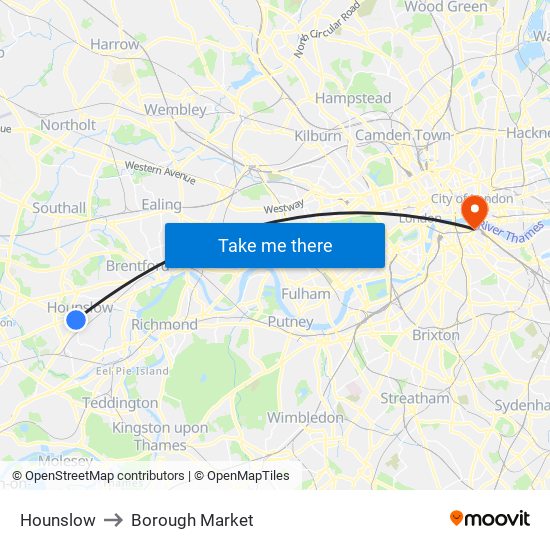 Hounslow to Borough Market map