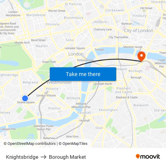 Knightsbridge to Borough Market map