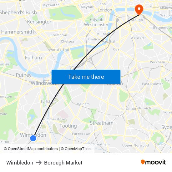 Wimbledon to Borough Market map