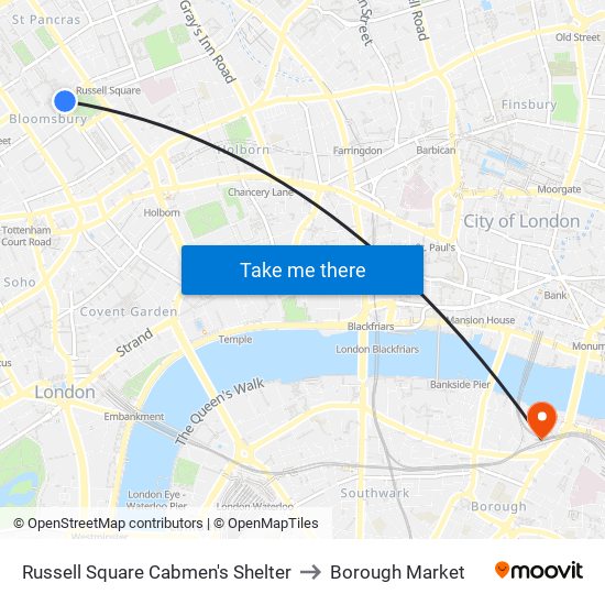 Russell Square Cabmen's Shelter to Borough Market map