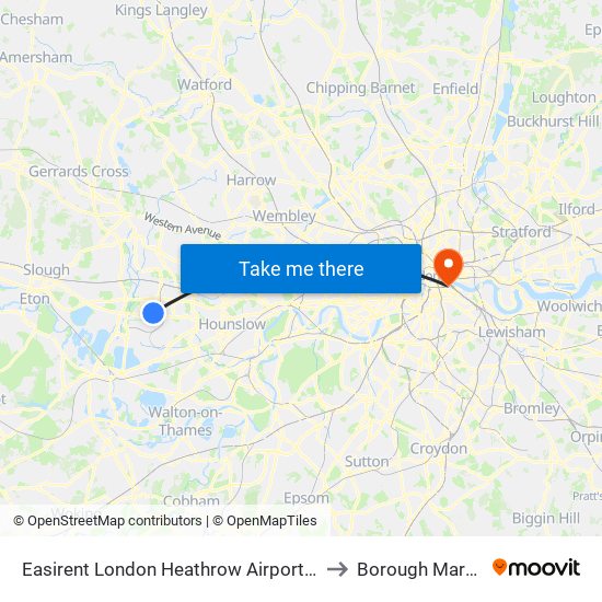 Easirent London Heathrow Airport Lhr to Borough Market map