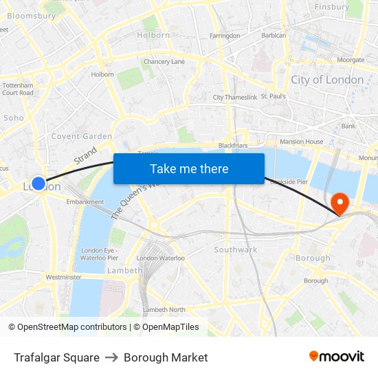Trafalgar Square to Borough Market map