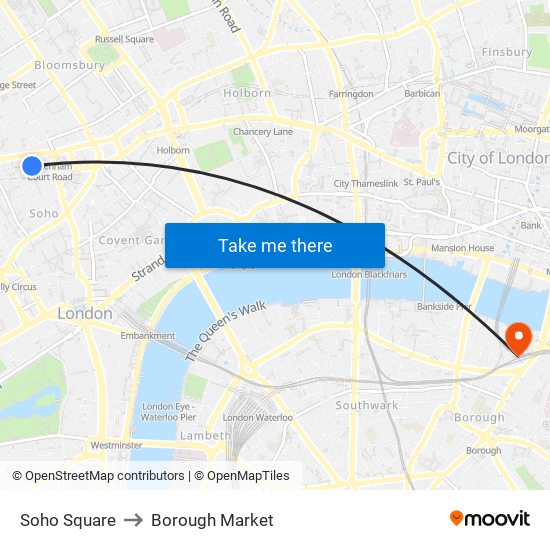 Soho Square to Borough Market map