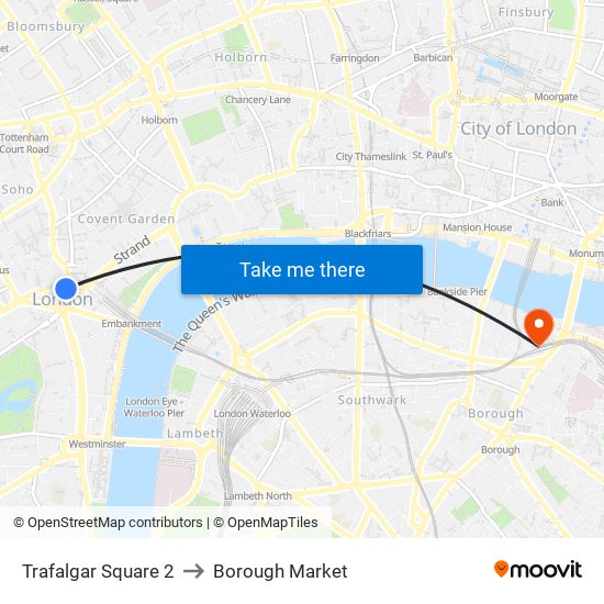 Trafalgar Square 2 to Borough Market map