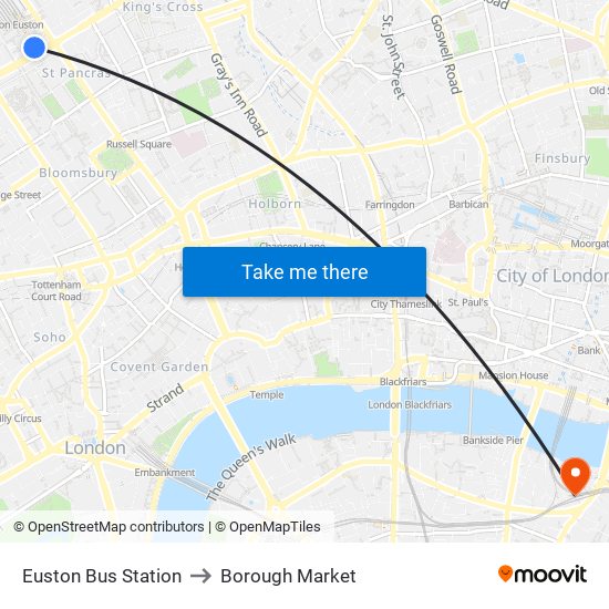 Euston Bus Station to Borough Market map