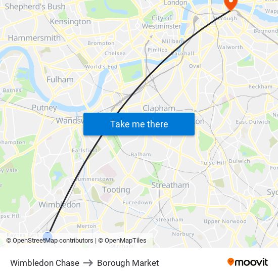 Wimbledon Chase to Borough Market map