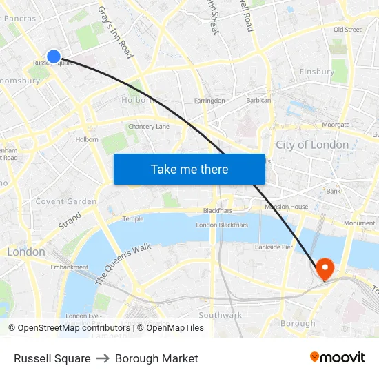 Russell Square to Borough Market map