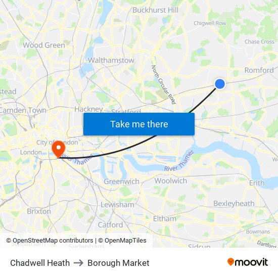 Chadwell Heath to Borough Market map