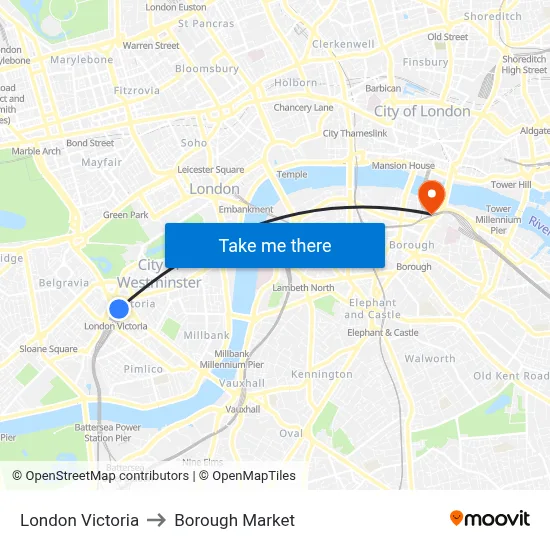 London Victoria to Borough Market map
