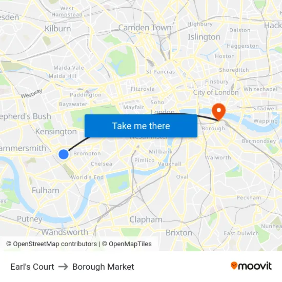 Earl's Court to Borough Market map