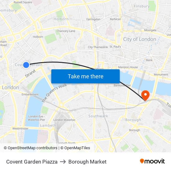 Covent Garden Piazza to Borough Market map