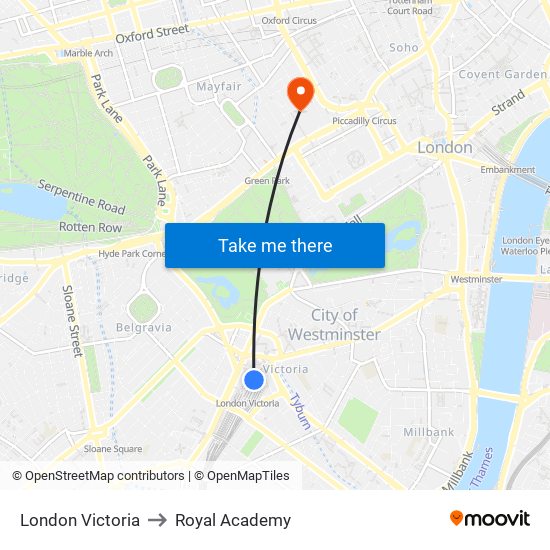 London Victoria to Royal Academy map