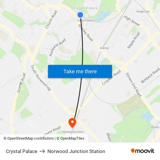 Crystal Palace to Norwood Junction Station map