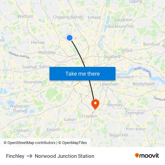 Finchley to Norwood Junction Station map