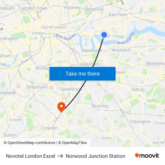 Novotel London Excel to Norwood Junction Station map