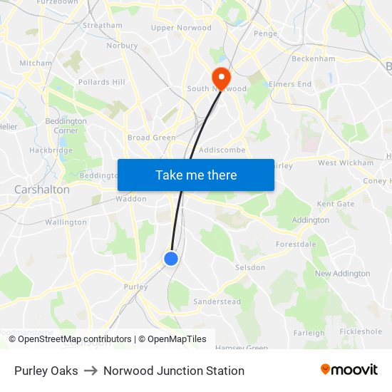 Purley Oaks to Norwood Junction Station map