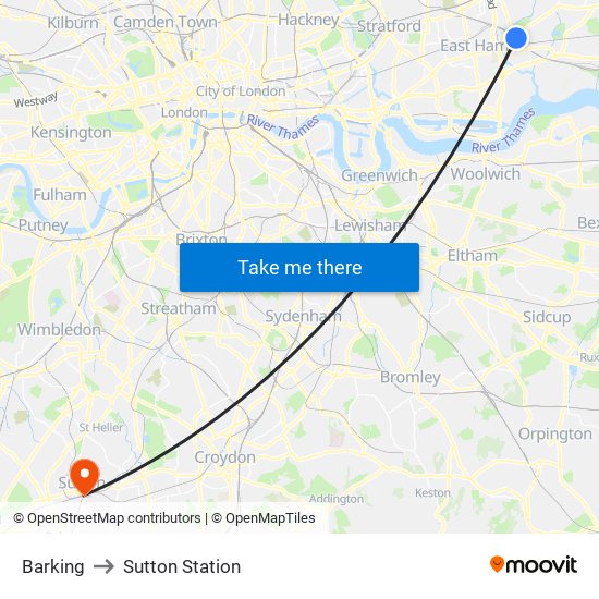 Barking to Sutton Station map