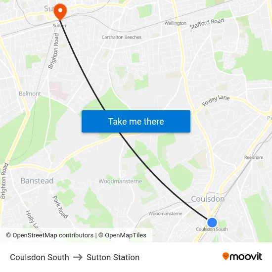 Coulsdon South to Sutton Station map