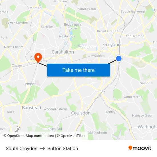 South Croydon to Sutton Station map