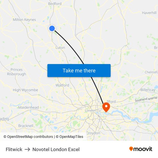 Flitwick to Novotel London Excel map