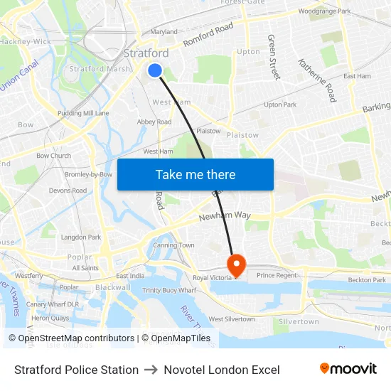 Stratford Police Station to Novotel London Excel map