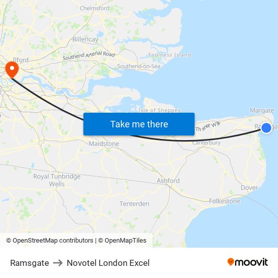 Ramsgate to Novotel London Excel map