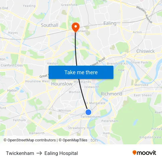 Twickenham to Ealing Hospital map