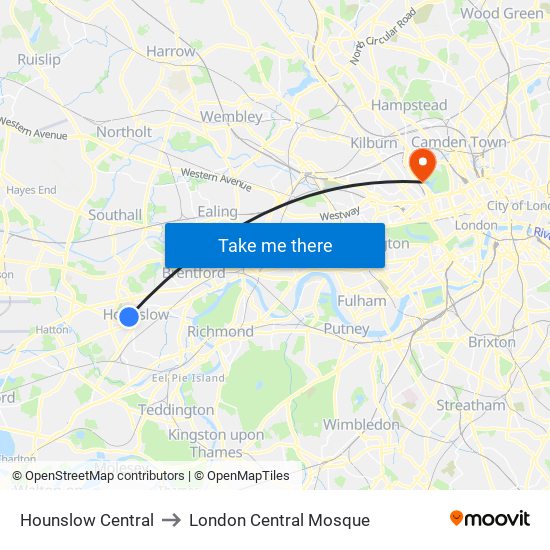 Hounslow Central to London Central Mosque map