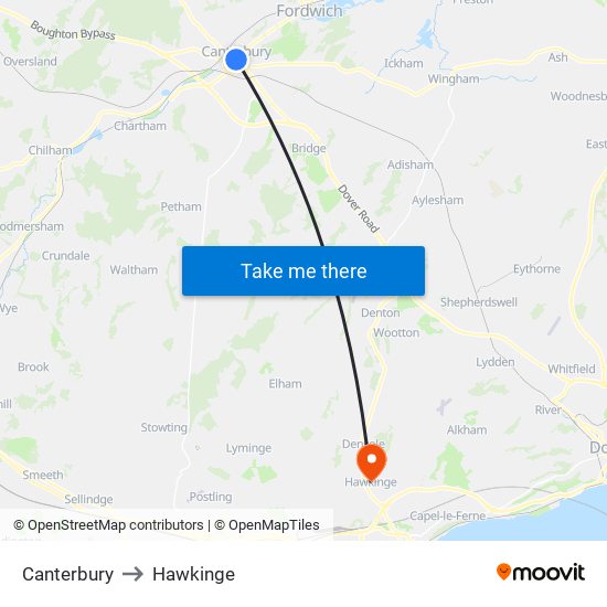 Canterbury to Hawkinge map