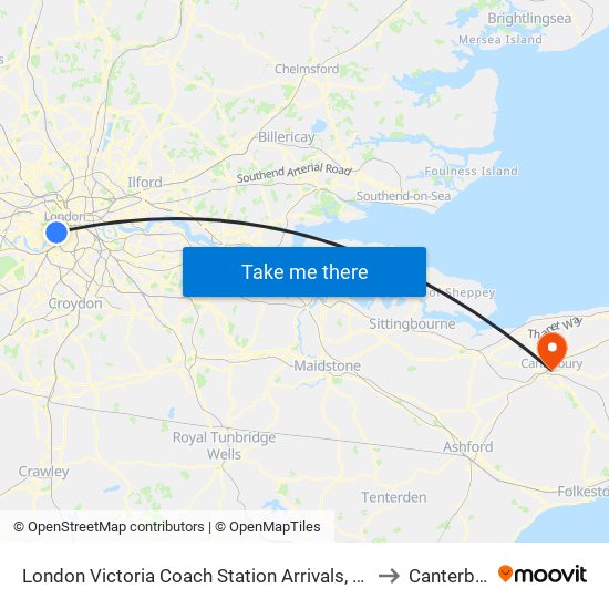 London Victoria Coach Station Arrivals, Victoria to Canterbury map