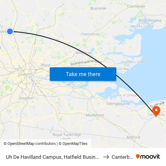 Uh De Havilland Campus, Hatfield Business Park to Canterbury map