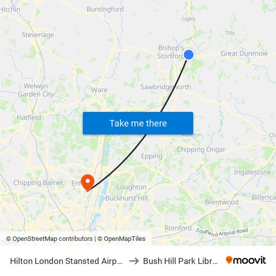 Hilton London Stansted Airport to Hilton London Stansted Airport map
