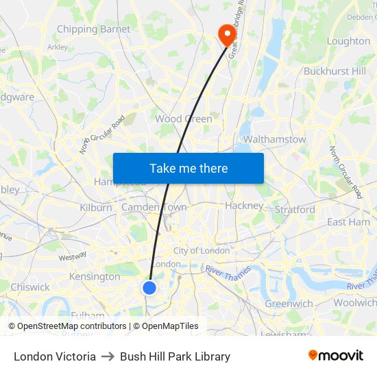 London Victoria to Bush Hill Park Library map